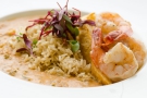 Saut�ed LA Gulf Shrimp with Creole Tomato Mushroom Bisque and Brown Jazzmen Rice by Executive Chef Travis Johnson - Tulane Sodexo